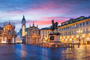 Turin, Italy at Piazza San Carlo during twilight