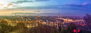 Turin, Piedmont, Italy skyline with the Mole Antonelliana at dusk