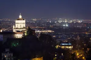 Blue Hour Prints: Turin scenic view with Monte dei Cappuccini at night