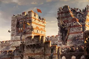 Traditionally Prints: Turkey, Istanbul, Painting of conquest of Constantinople