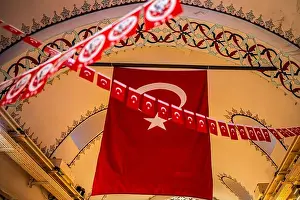 The Turkish flag proudly displayed at the top of the Grand Bazaar