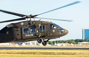 Hawk Prints: Turkish police helicopter (Sikorsky S-70 Blackhawk) landing at Ataturk Airport, Istanbul