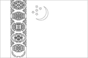 Turkmenistan Prints: Turkmenistan flag - thin black vector outline wireframe isolated on white background