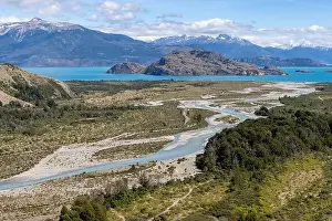 Blueish Prints: Turquoise creek flowing to the beautiful Lago General Carrera in southern Chile - Traveling the Carretera Austral