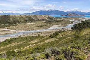 Carretera Austral Prints: Turquoise creek flowing to the beautiful Lago General Carrera in southern Chile - Traveling the Carretera Austral