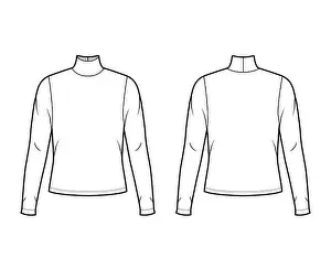 Formal Wear Prints: Turtleneck jersey sweater technical fashion illustration with long sleeves