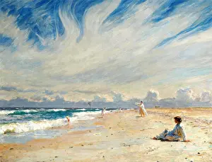 Early 20th Prints: Tuxen Laurits - Seaside Life on Skagen Beach in the Midday Sun