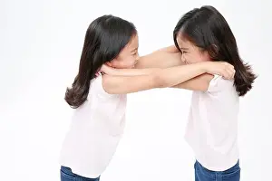 Korean Ethnicity Prints: Twin girls fighting