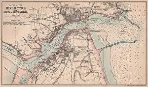 Northumberland Prints: TYNESIDE.North & South Shields.Antique town plan.Tyne mouth.BARTHOLOMEW 1865 map