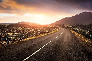 Typical Iceland landscape with road
