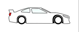 Drawing Art Prints: A typical motorsport saloon car in black outline on a white background