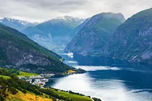 Typical norwegian old wooden houses with grass roofs in Innerdalen - Norway's most beautiful mountain valley, near Innerdalsvatna lake. Norway, Europe