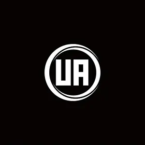 Initial Letter Prints: UA logo initial letter monogram with circle slice rounded design template isolated in black background