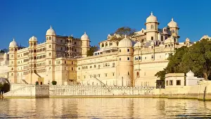 Udaipur Prints: Udaipur - view from the Lake Pichola towards Fateh Prakash Palace Hotel, Rrajasthan, India