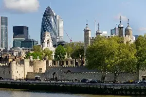 Commerce Prints: UK, England, London, City Gherkin and 10 Trinity Square monument