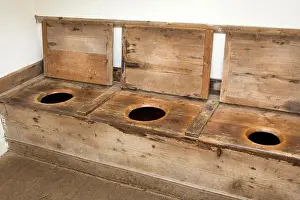Toilets Prints: UK, England, Worcestershire, Bromsgrove, Avoncroft Museum, Mission Church, 3 seat privy