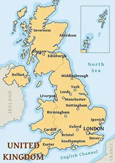 UK map vector - important cities marked on map of the United Kingdom