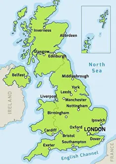 Southampton Prints: UK map vector - major cities marked on map of the United Kingdom