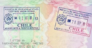 Border Control Prints: UK passport page with entry and exit stamps for Chile