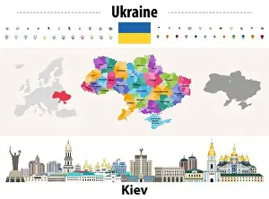 Dnepropetrovsk Prints: Ukraine regions (oblasts) with administrative divisions (raions) map