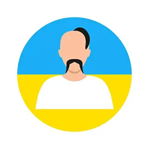 Slavic Prints: Ukrainian cossack portrait. Man head with moustache in round shape