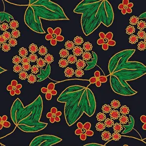 Embroidery Prints: Ukrainian floral viburnum berries seamless pattern. Ukraine ethnic symbol