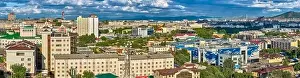 Shopping Center Prints: Ulan-Ude, Russia - July 20, 2022: Panoramic view from the height of the city in summer on a bright sunny day