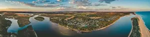 Travel Locations Prints: Ultra wide panorama of Marlo township and the Snowy River at sunset. Victoria, Australia