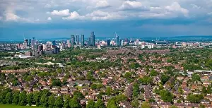 Beetham Tower Prints: Ultra wide panoramic image of Manchester Cityscape taken from Longford Park in Trafford