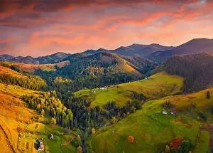 Unbelievable autumn view from flying drone of Dzembronya village