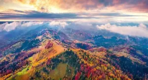 Highland Holiday Prints: Unbelievable autumn view from flying drone of mountain ridge