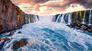 Water Power Prints: Unbelievable morning view from flying drone of Selfoss Waterfall