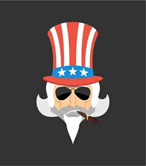 Tobacco Prints: Uncle Sam Cool serious avatar of emotions. Man smoking cigar emoji. Uncle Sam strict