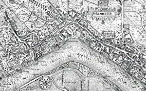 Victorian Style Prints: Undeveloped Westminster map in 16th Century London England