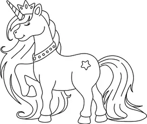 Unicorn Prints: Unicorn Princess Coloring Page Isolated for Kids