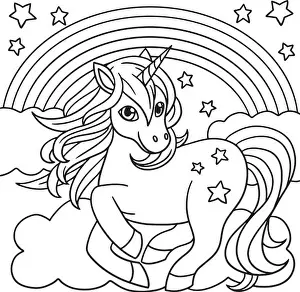 Unicorn Prints: Unicorn Standing Under The Rainbow Coloring Page