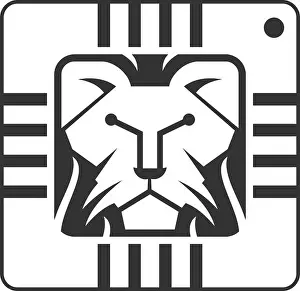 Template Vector Vectors Prints: unique lion head and integrated circuit or tech symbol logo design vector icon illustration inspiration