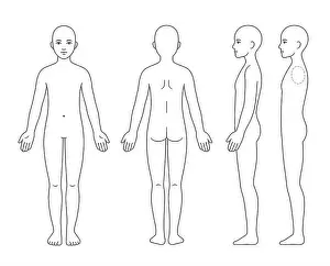 Androgynous Prints: Unisex body anatomy chart, naked young person of undefined gender