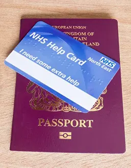 National Health Service Prints: United Kingdom passport with NHS help card. England. UK
