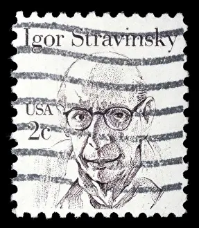 Conductor Prints: UNITED STATES OF AMERICA - CIRCA 1980: A stamp printed in the USA shows image of composer Igor Stravinsky