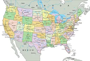 Sea South Prints: United States of America - Highly detailed editable political map with labeling