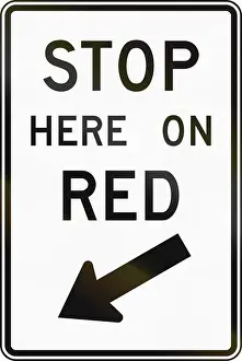 Street Sign Prints: United States traffic sign: Stop here on red sign
