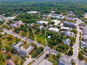 American United Prints: University of New Hampshire UNH Durham campus aerial view including Thompson Hall at Main Lawn on Main Street