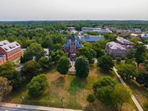 American United Prints: University of New Hampshire UNH Durham campus aerial view including Thompson Hall at Main Lawn on Main Street