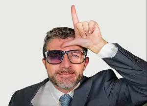 Necktie Prints: unshaven and werid businessman in weird broken nerdy glasses