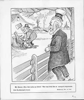 Shocked Prints: This untitled illustration depicts Speaker of the House Joseph Cannon looking shocked at a farmer about to behead a