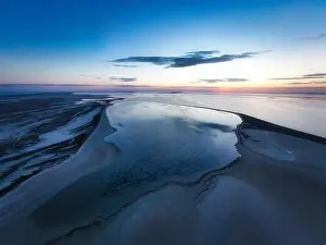Sea Of Azov Prints: Unusual islands on a brilliant lake, top view, drone camera