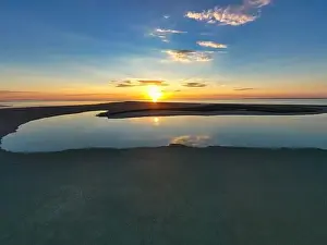 Sea Of Azov Prints: Unusual islands on a brilliant lake, top view, drone camera