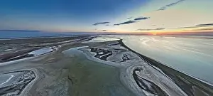 Sea Of Azov Prints: Unusual islands on a brilliant lake, top view, drone camera