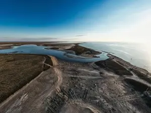 Sea Of Azov Prints: Unusual islands on a brilliant lake, top view, drone camera